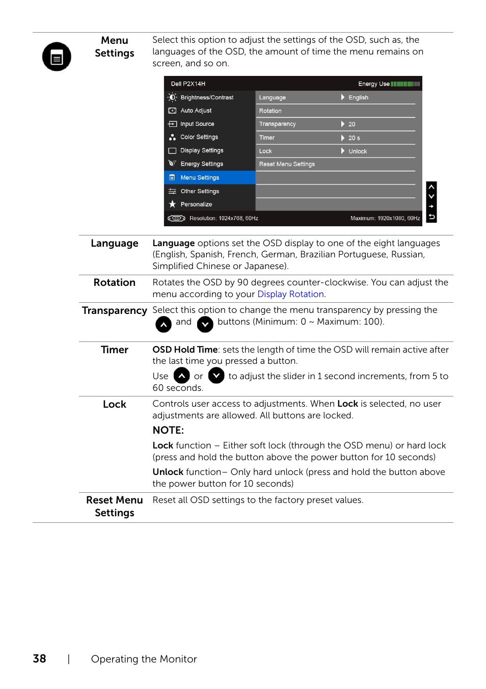 Dell P2414H Monitor User Manual | Page 38 / 54