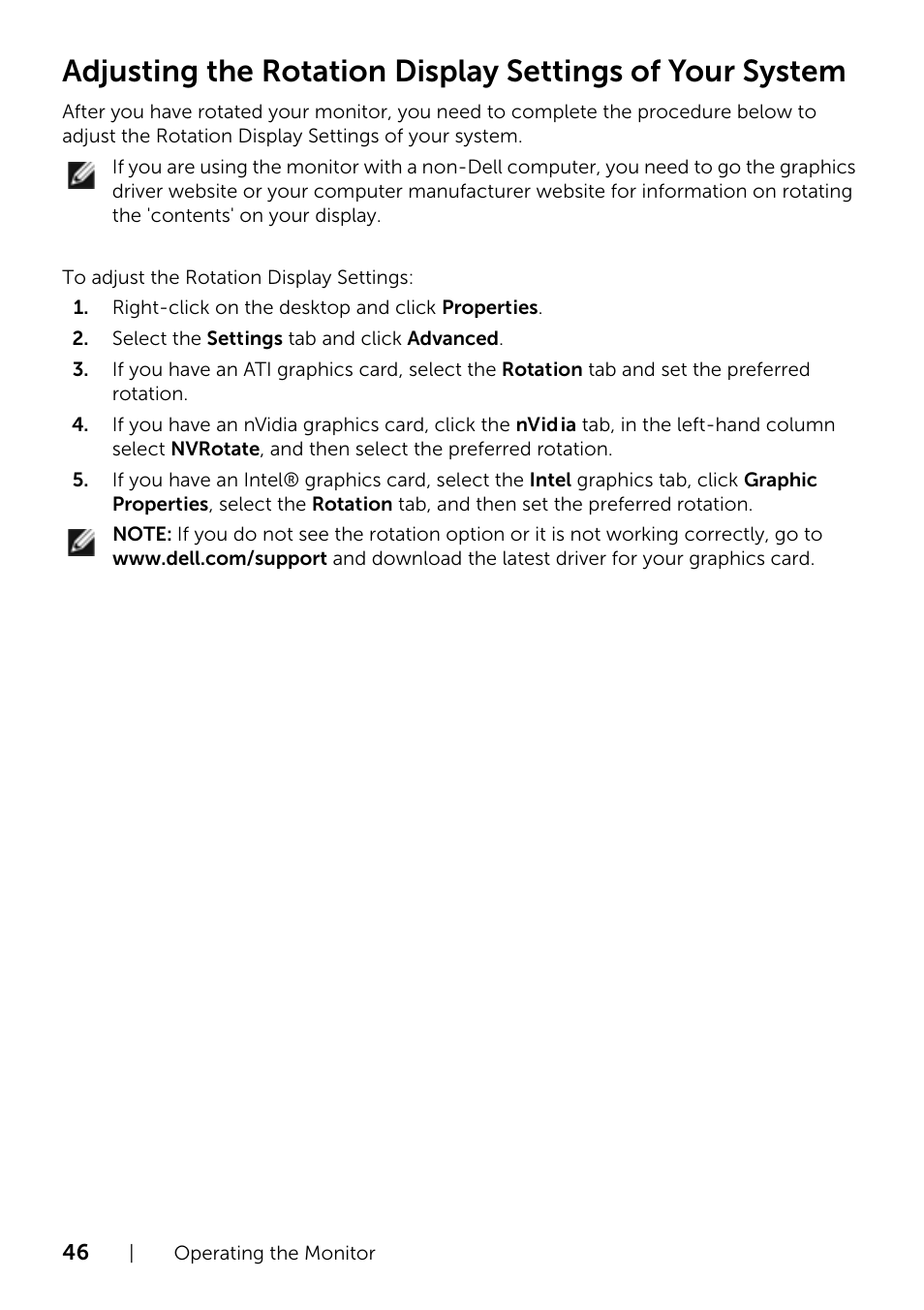 Adjusting the rotation display settings of your, System | Dell P2414H Monitor User Manual | Page 46 / 54