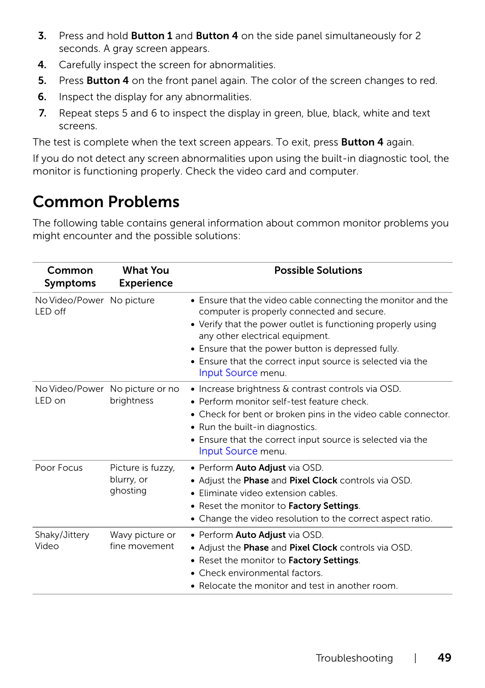Common problems | Dell P2414H Monitor User Manual | Page 49 / 54