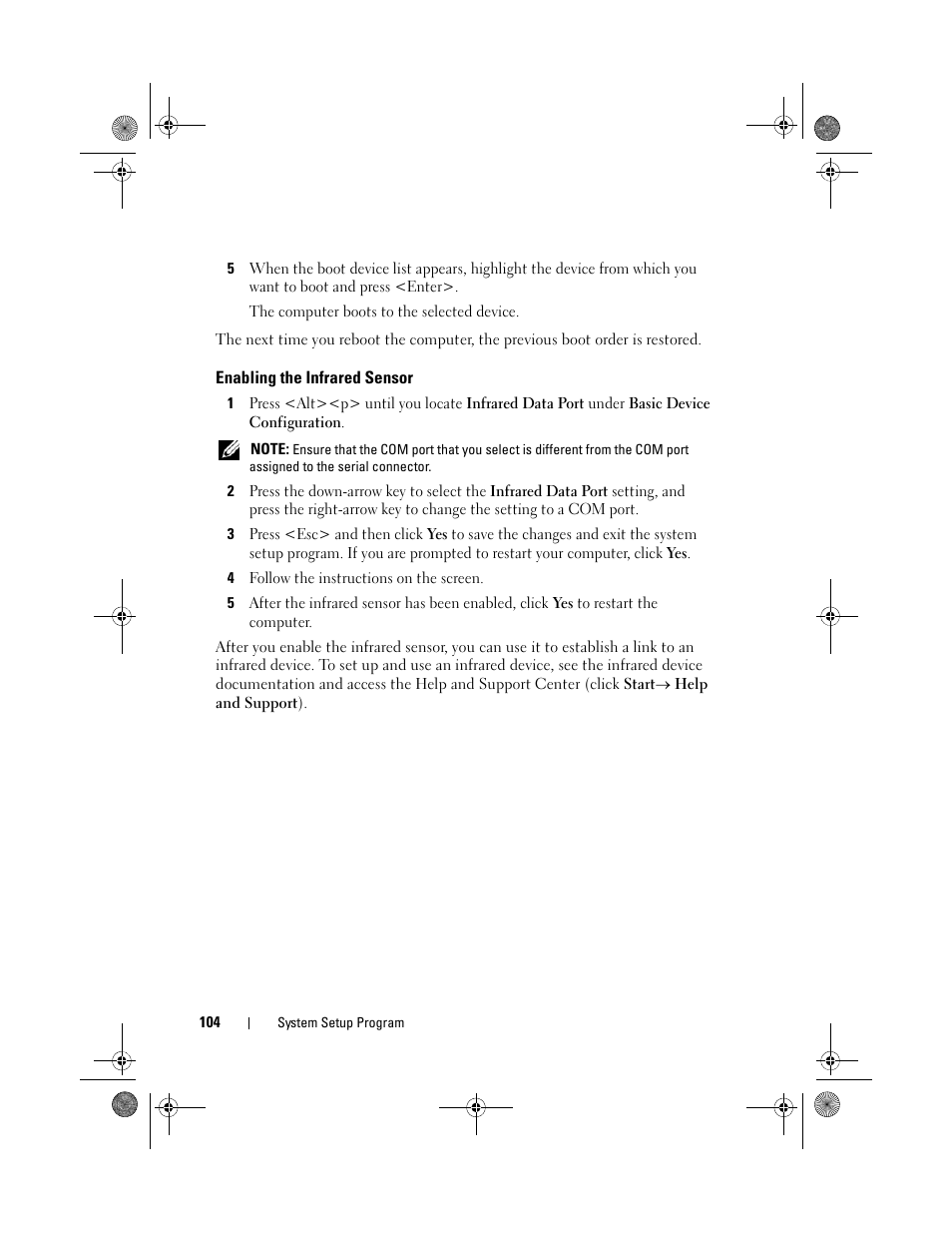 Enabling the infrared sensor | Dell Vostro 1200 (Early 2009) User Manual | Page 104 / 164