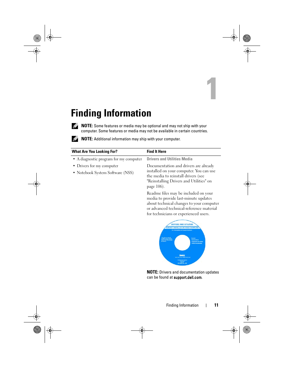 Finding information | Dell Vostro 1200 (Early 2009) User Manual | Page 11 / 164