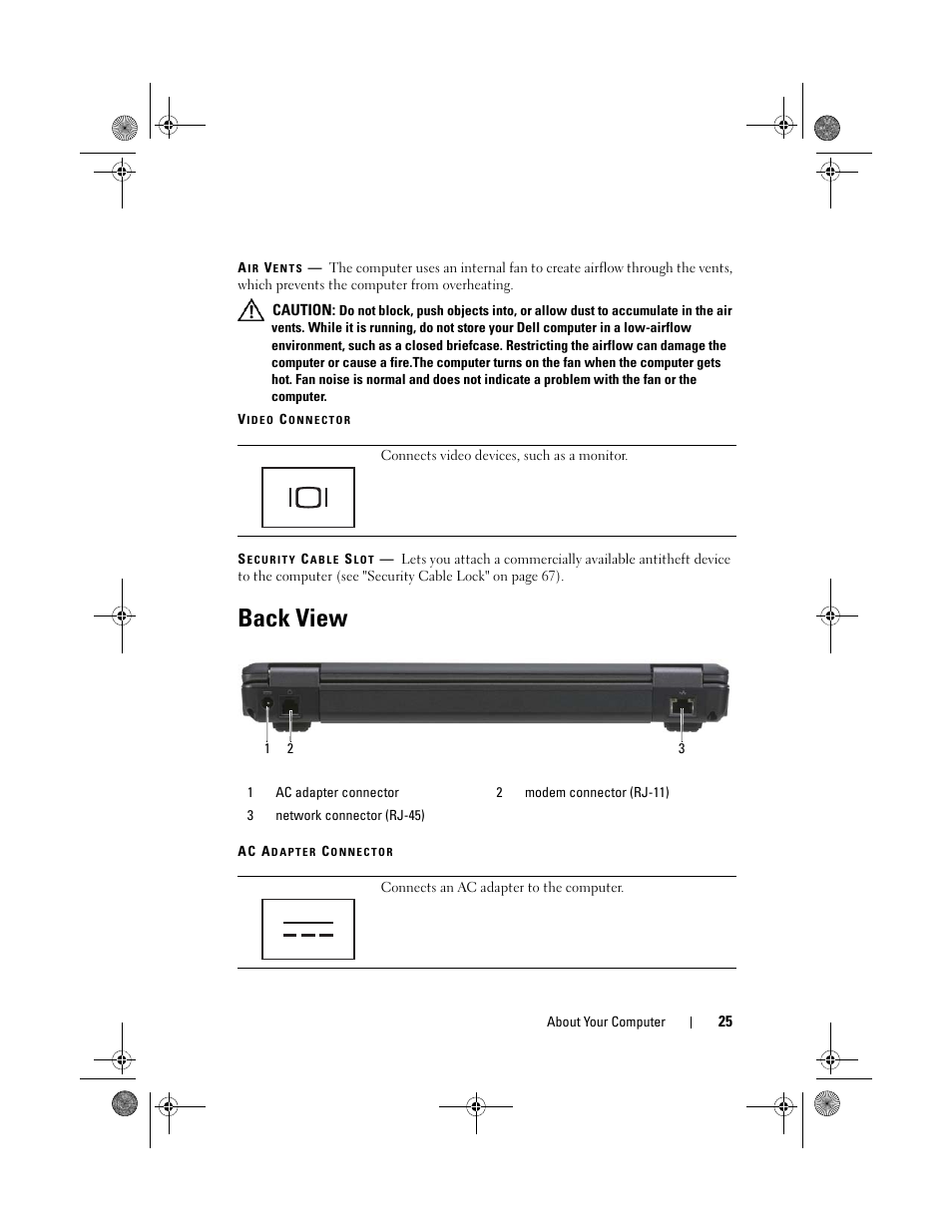 Back view | Dell Vostro 1200 (Early 2009) User Manual | Page 25 / 164