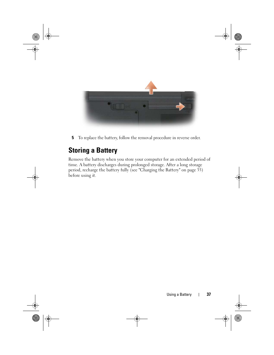 Storing a battery | Dell Vostro 1200 (Early 2009) User Manual | Page 37 / 164
