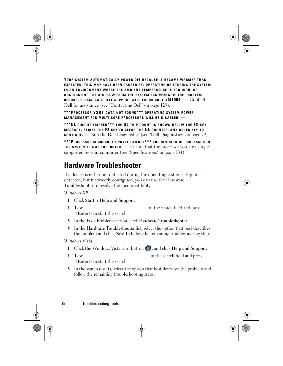 Hardware troubleshooter | Dell Vostro 1200 (Early 2009) User Manual | Page 78 / 164