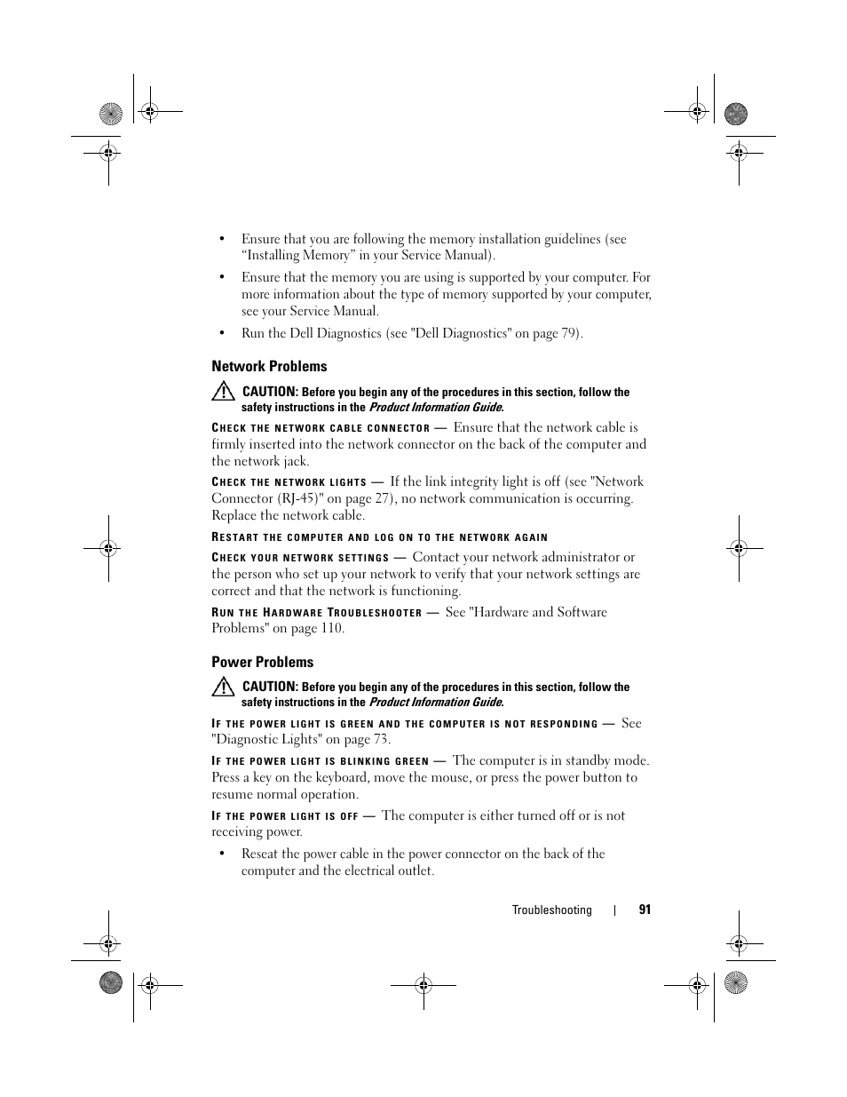 Network problems, Power problems | Dell Vostro 1200 (Early 2009) User Manual | Page 91 / 164