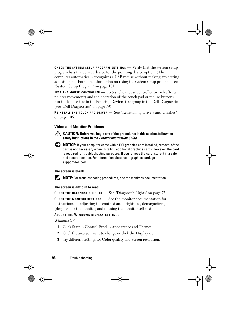 Video and monitor problems | Dell Vostro 1200 (Early 2009) User Manual | Page 96 / 164