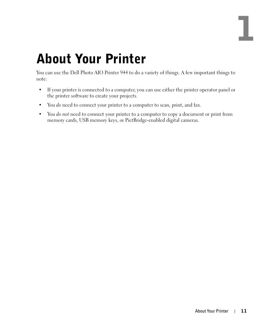 About your printer | Dell 944 All In One Inkjet Printer User Manual | Page 11 / 118