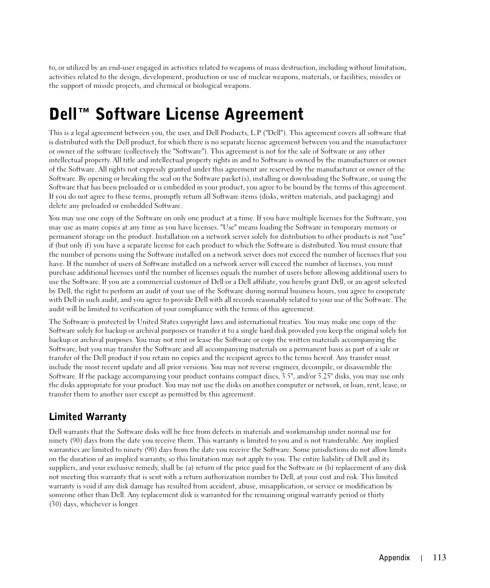 Dell™ software license agreement | Dell 944 All In One Inkjet Printer User Manual | Page 113 / 118