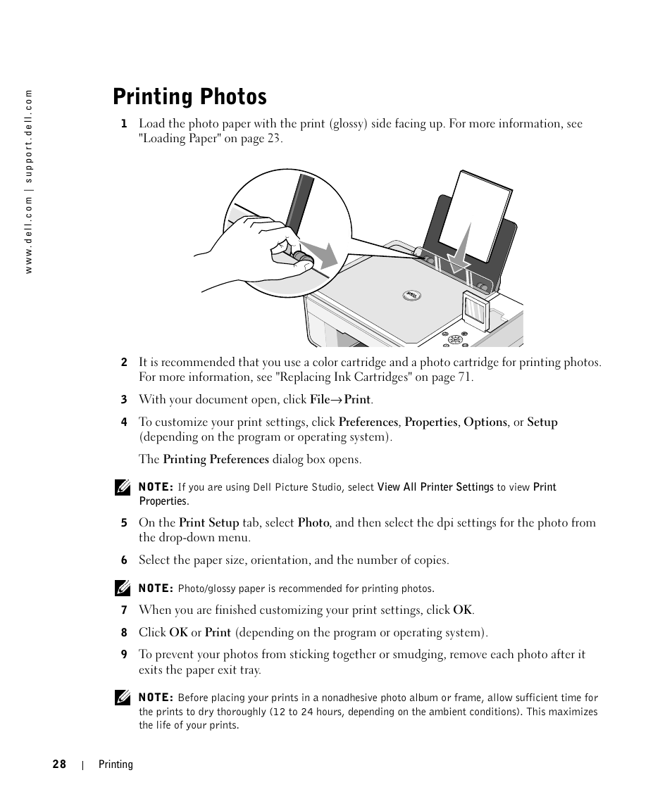 Printing photos | Dell 944 All In One Inkjet Printer User Manual | Page 28 / 118