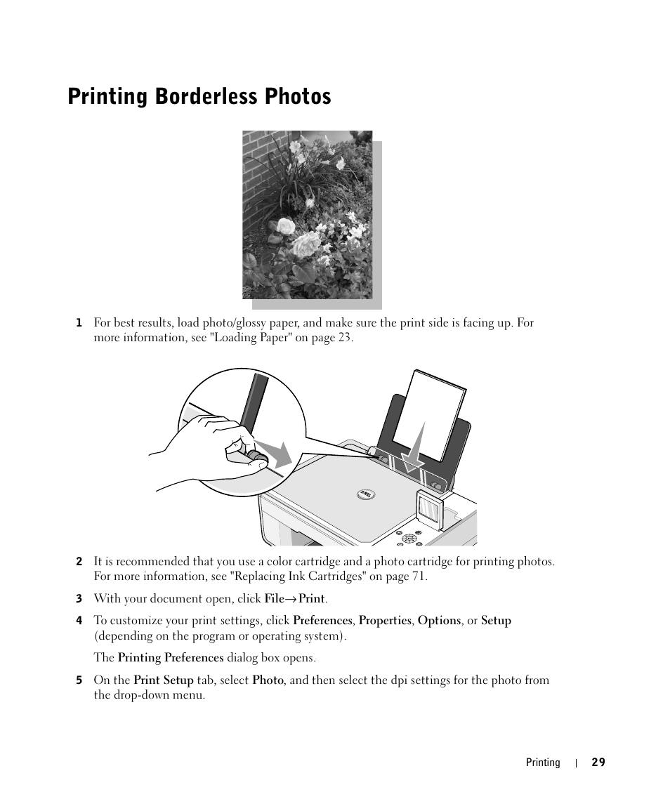 Printing borderless photos | Dell 944 All In One Inkjet Printer User Manual | Page 29 / 118