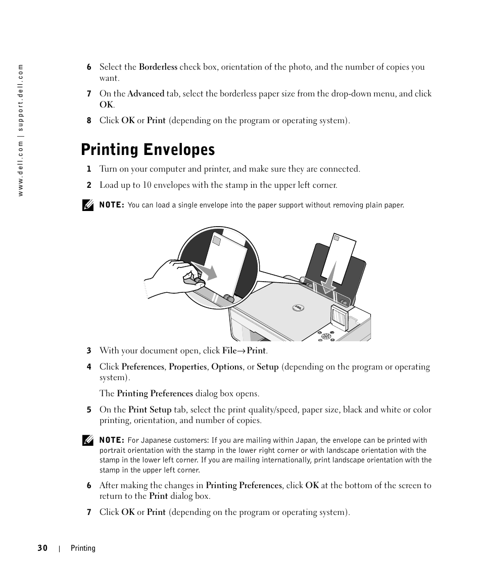 Printing envelopes | Dell 944 All In One Inkjet Printer User Manual | Page 30 / 118