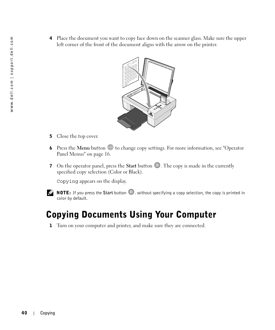 Copying documents using your computer | Dell 944 All In One Inkjet Printer User Manual | Page 40 / 118