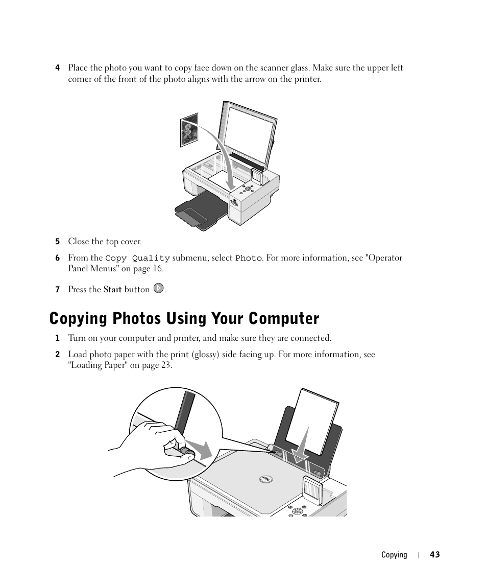 Copying photos using your computer | Dell 944 All In One Inkjet Printer User Manual | Page 43 / 118