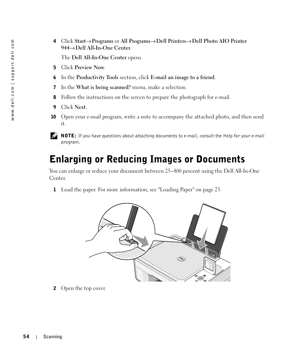 Enlarging or reducing images or documents | Dell 944 All In One Inkjet Printer User Manual | Page 54 / 118