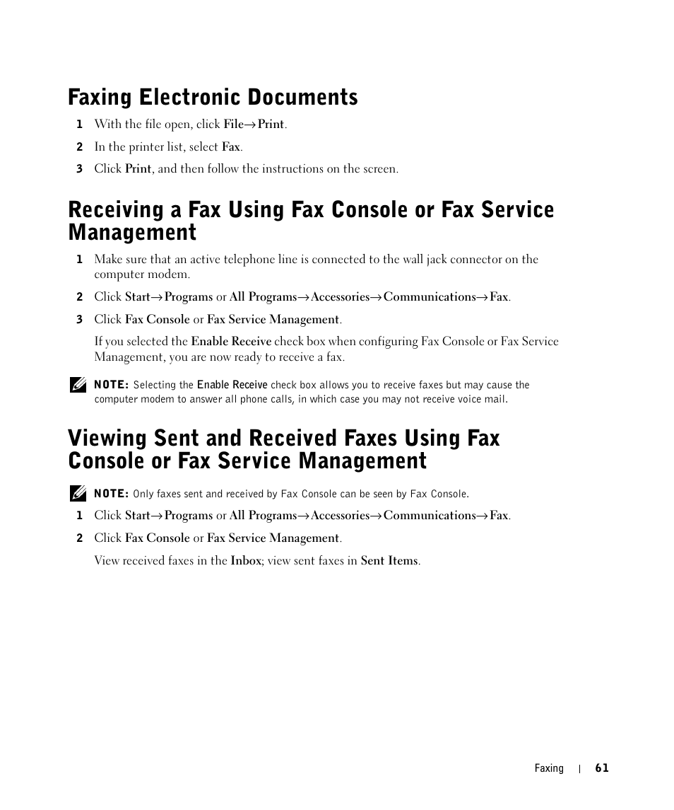 Faxing electronic documents | Dell 944 All In One Inkjet Printer User Manual | Page 61 / 118