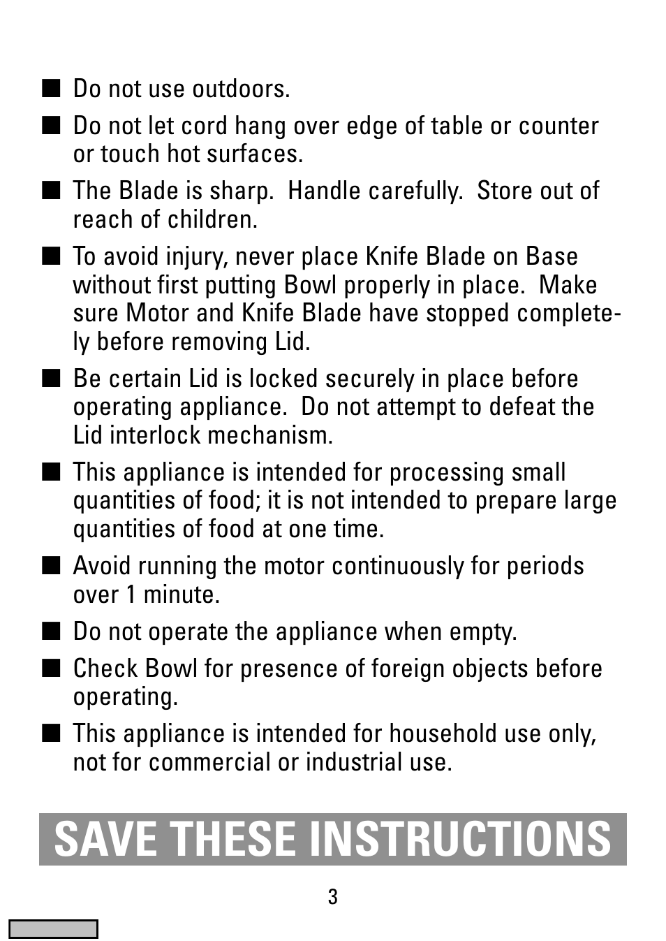 Save these instructions | Black & Decker HC20 User Manual | Page 3 / 12