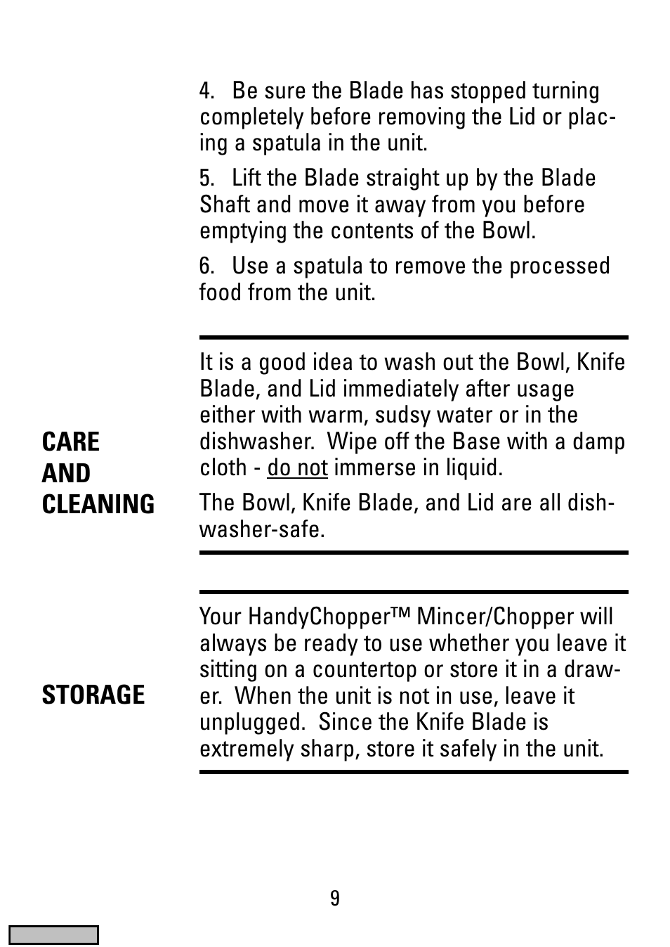 Care and cleaning, Storage | Black & Decker HC20 User Manual | Page 9 / 12