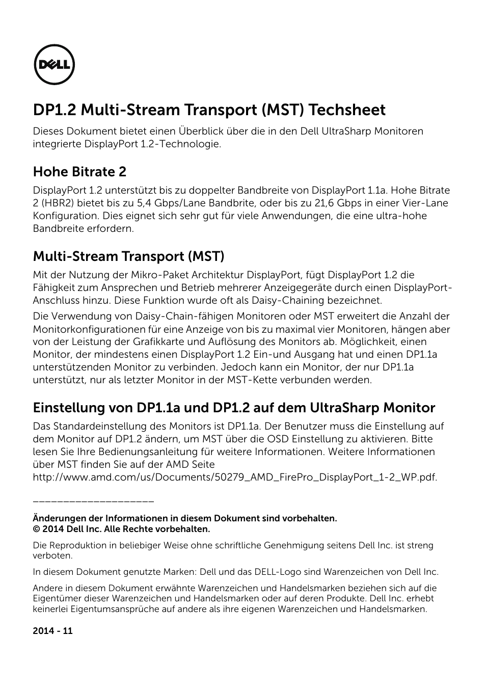 Dp1.2 multi-stream transport (mst) techsheet, Hohe bitrate 2, Multi-stream transport (mst) | Dell UltraSharp 34 Curved Monitor User Manual | Page 4 / 19