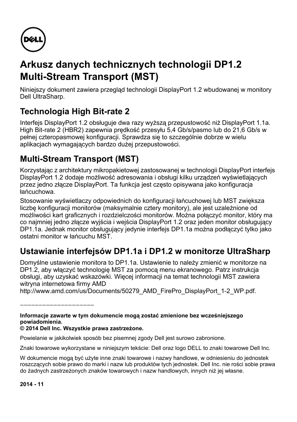 Technologia high bit-rate 2, Multi-stream transport (mst) | Dell UltraSharp 34 Curved Monitor User Manual | Page 7 / 19