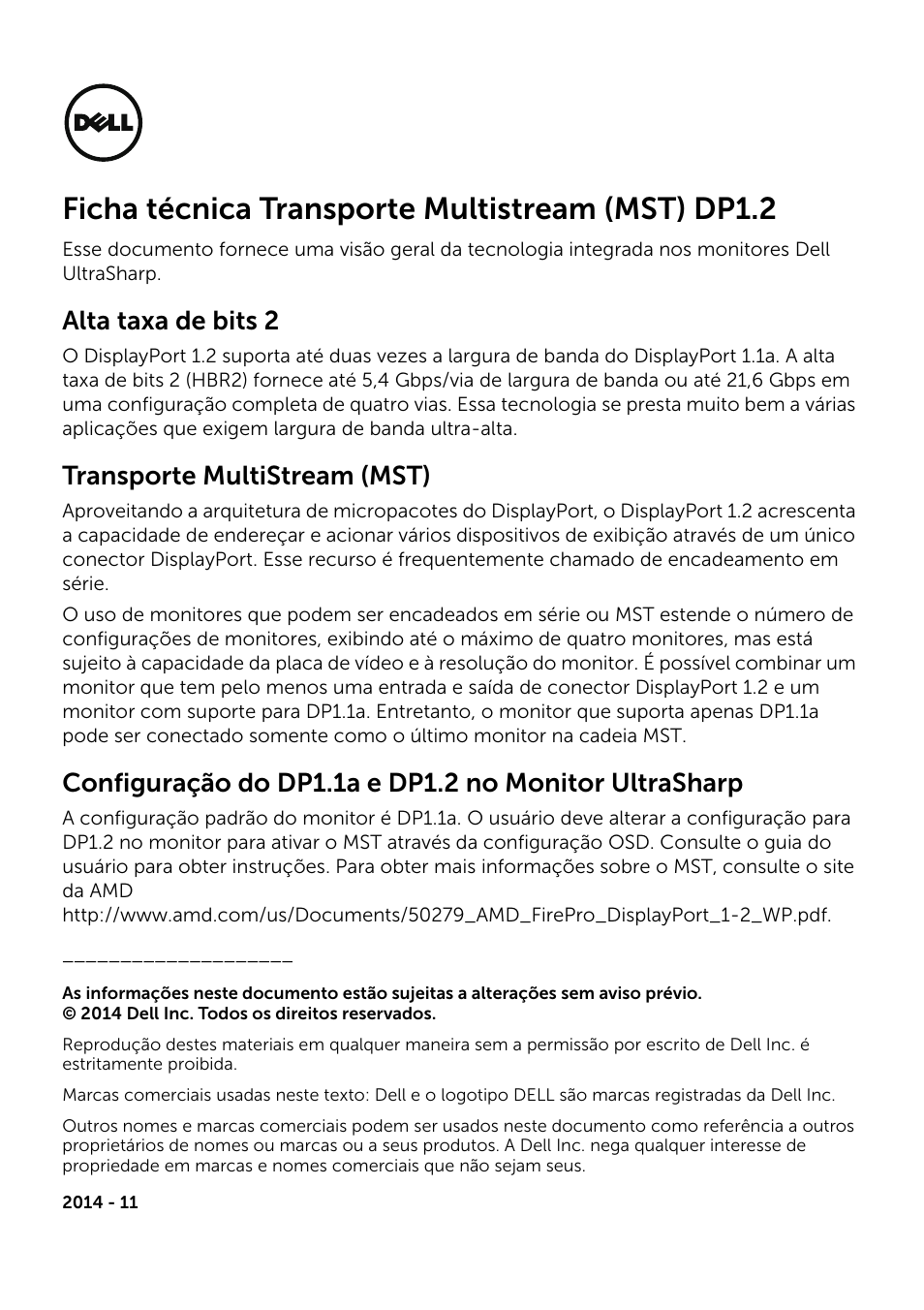 Ficha técnica transporte multistream (mst) dp1.2, Alta taxa de bits 2, Transporte multistream (mst) | Dell UltraSharp 34 Curved Monitor User Manual | Page 8 / 19