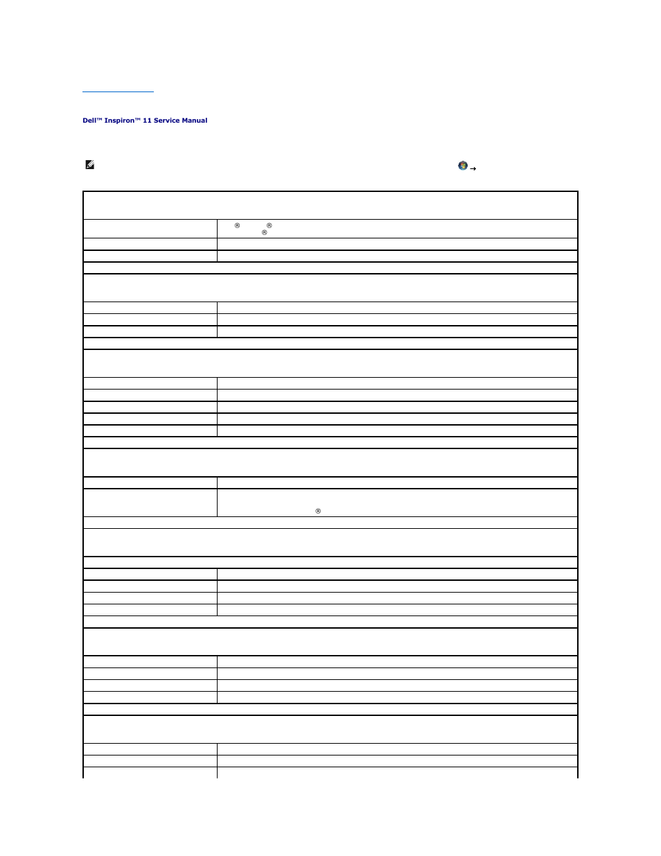 Comprehensive specifications | Dell Inspiron 11z (1110, Mid 2009) User Manual | Page 11 / 54