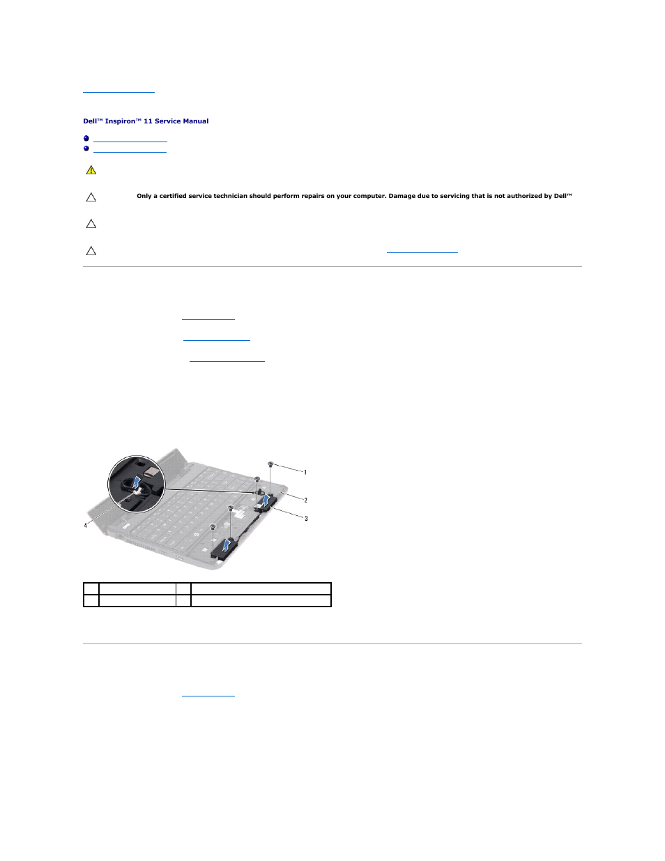 Speakers, Removing the speakers, Replacing the speakers | Dell Inspiron 11z (1110, Mid 2009) User Manual | Page 49 / 54