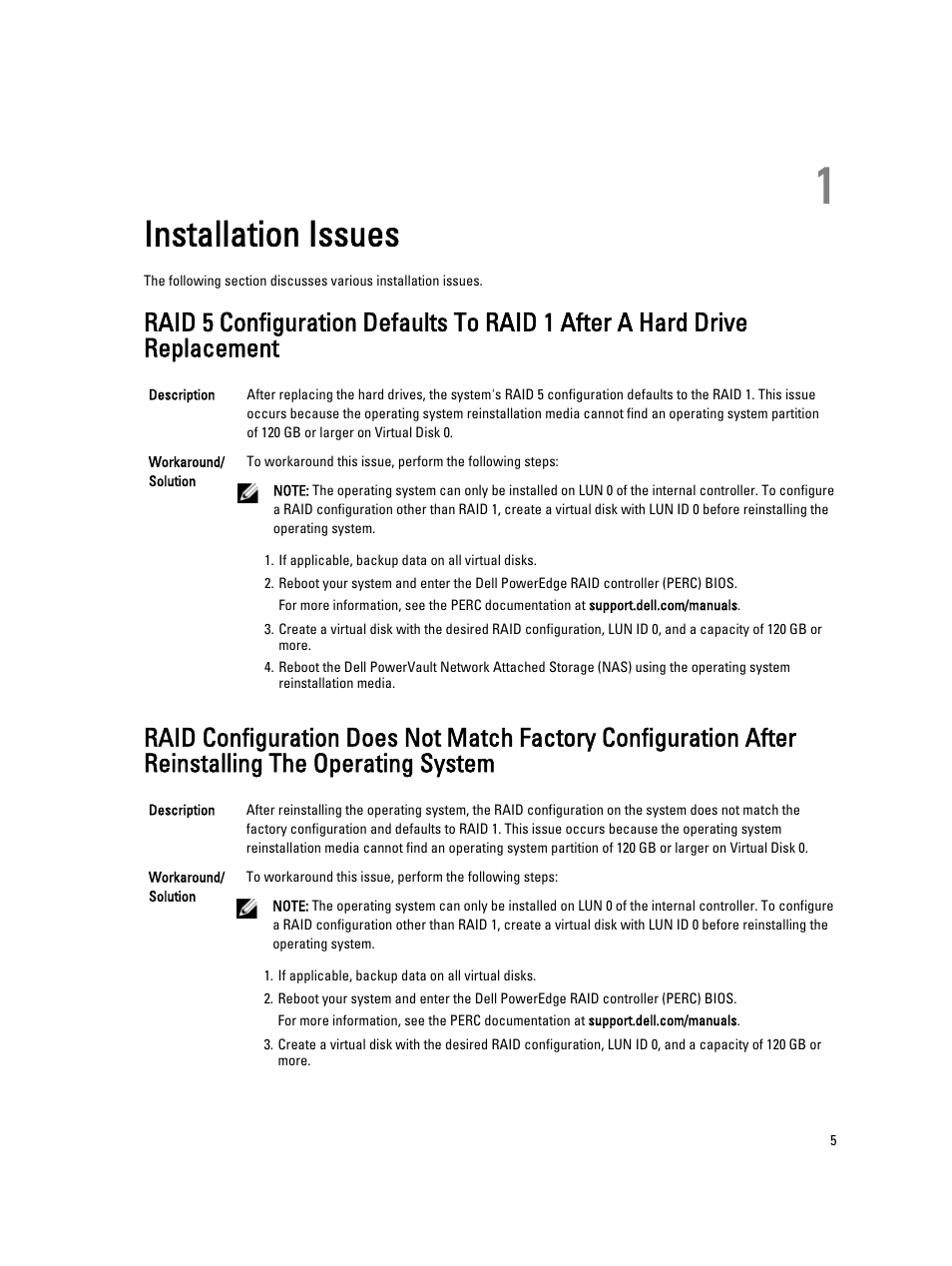 Installation issues, 1 installation issues | Dell Powervault NX400 User Manual | Page 5 / 15
