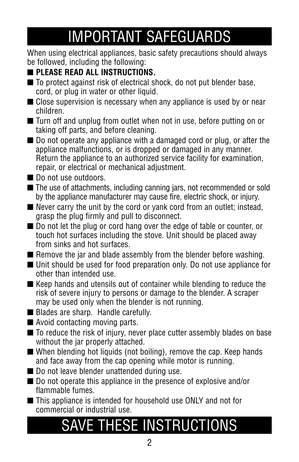 Safegaurds, Important safeguards save these instructions | Black & Decker MGD250 User Manual | Page 2 / 8
