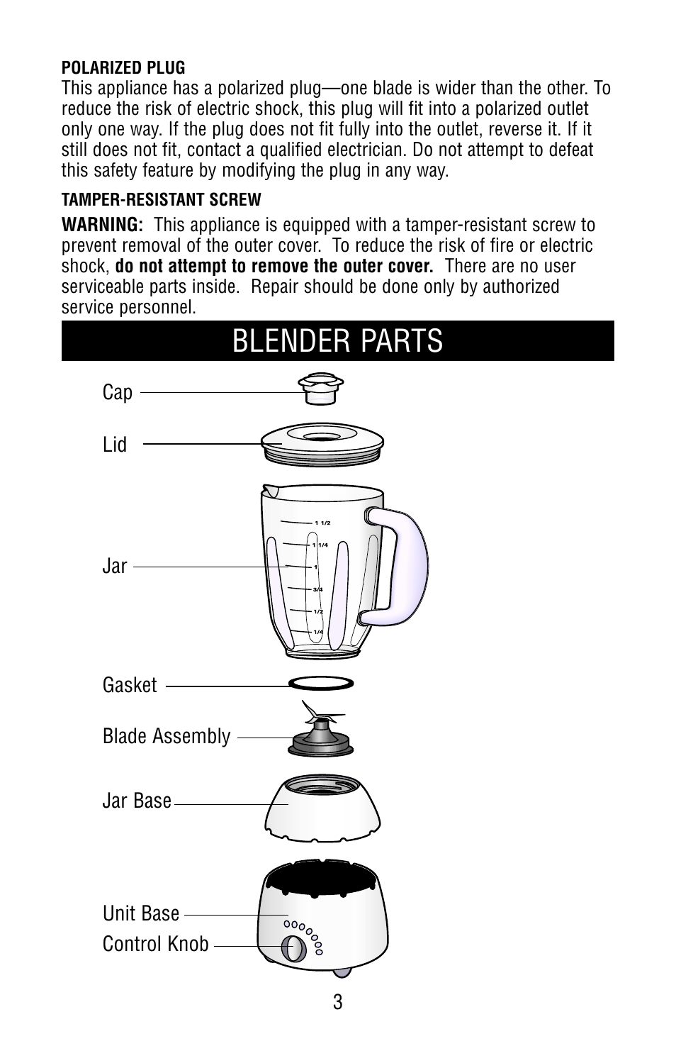 Blender parts | Black & Decker MGD250 User Manual | Page 3 / 8