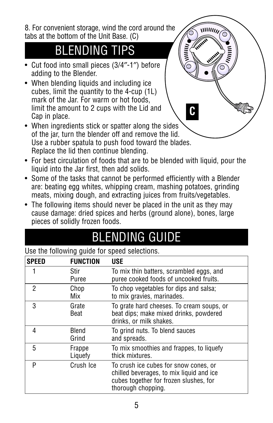 Blending tips, Blending guide | Black & Decker MGD250 User Manual | Page 5 / 8