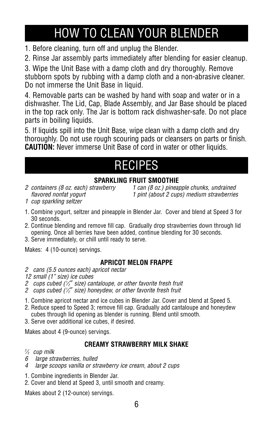 Cleaning, Recipies, How to clean your blender | Recipes | Black & Decker MGD250 User Manual | Page 6 / 8