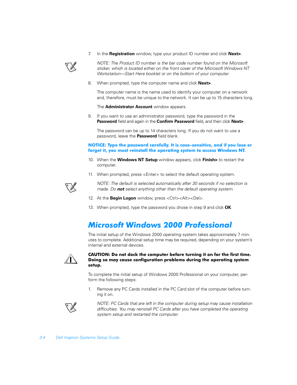 Microsoft windows 2000 professional, Microsoft windows 2000 professional -4 | Dell Inspiron 5000 User Manual | Page 10 / 20
