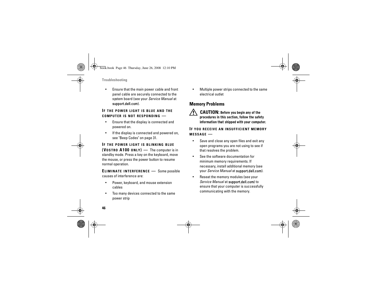 Memory problems | Dell Vostro A100 (Early 2009) User Manual | Page 46 / 76