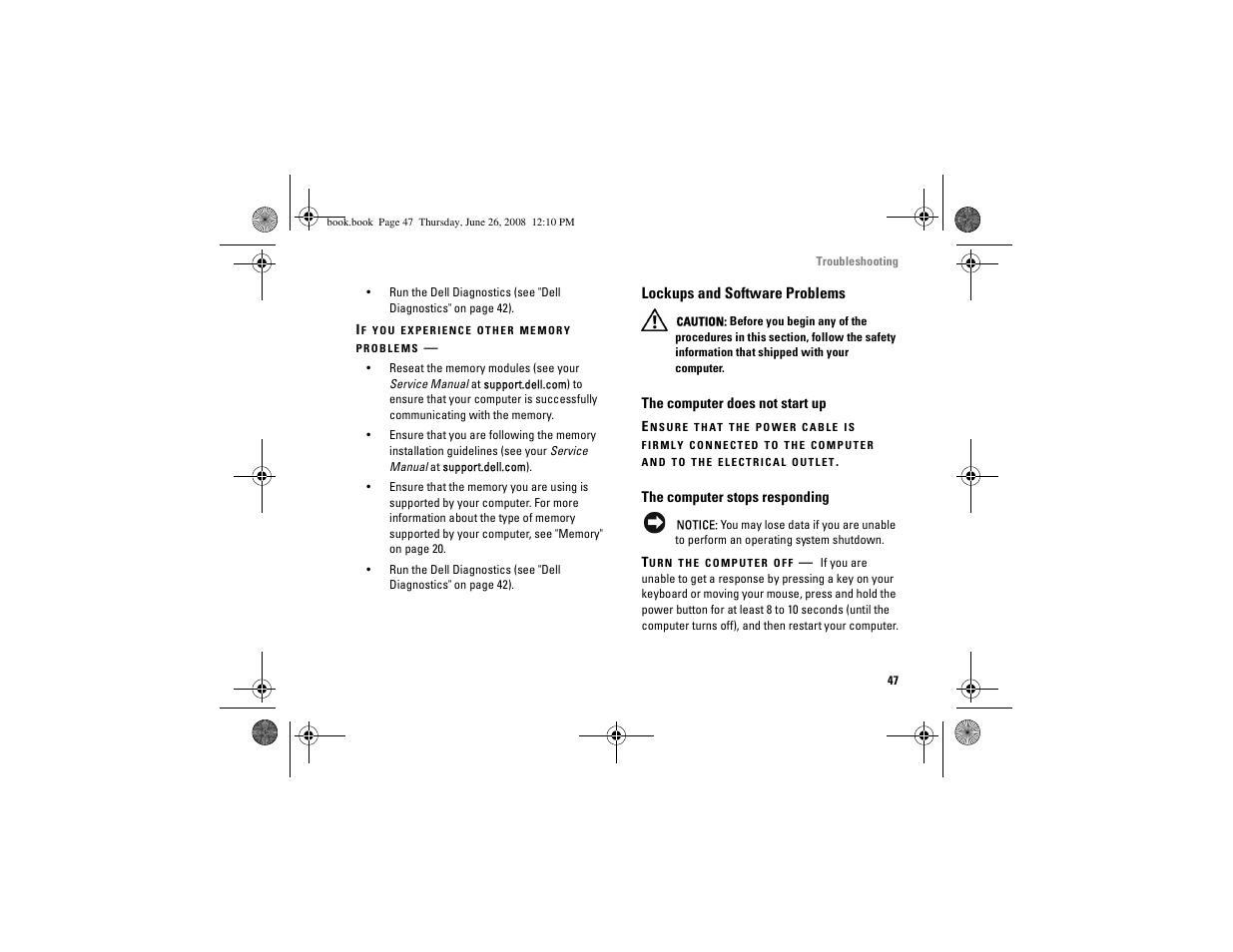 Lockups and software problems, Lockups and software, Problems | Dell Vostro A100 (Early 2009) User Manual | Page 47 / 76