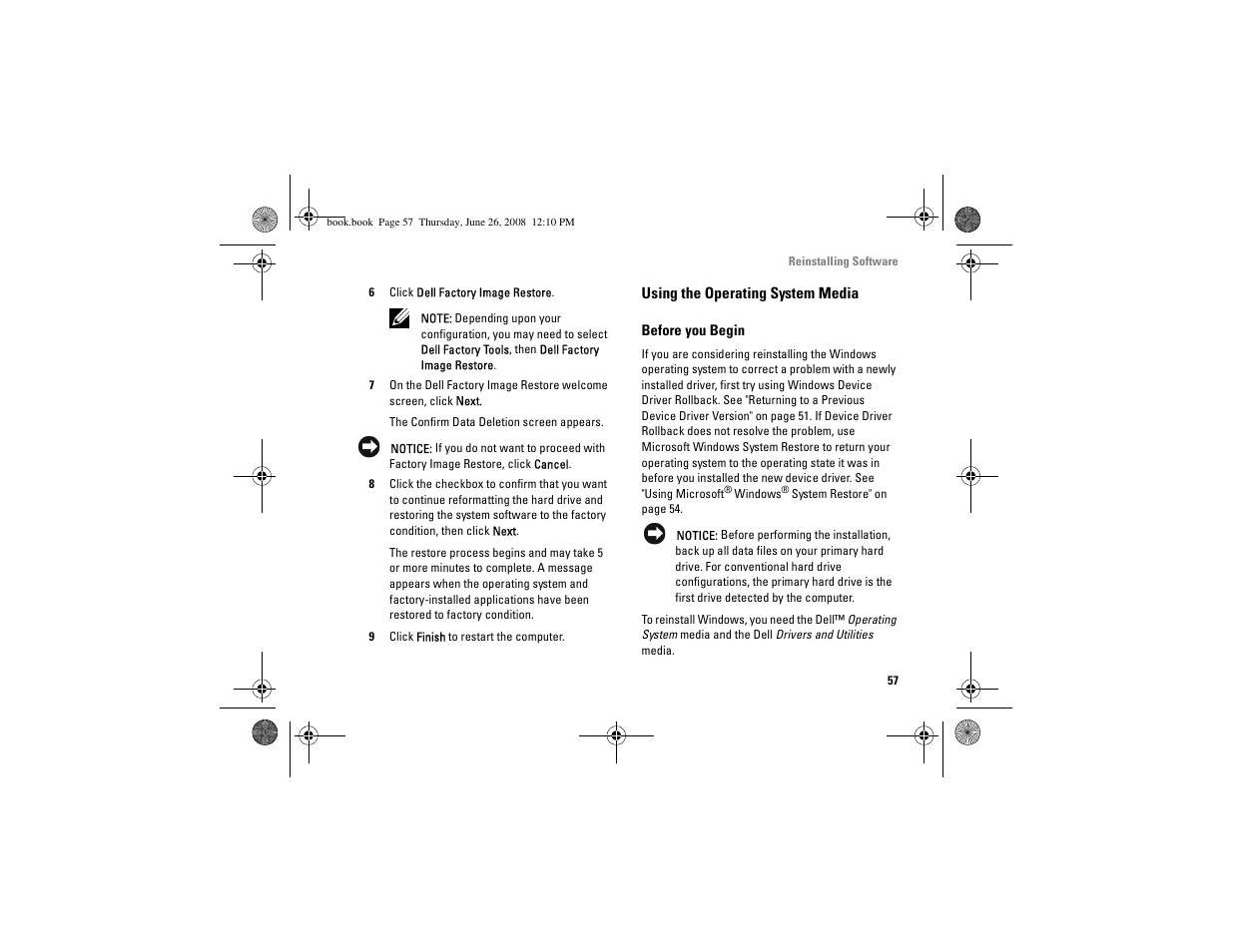 Using the operating system media, Using the operating system, Media | Dell Vostro A100 (Early 2009) User Manual | Page 57 / 76
