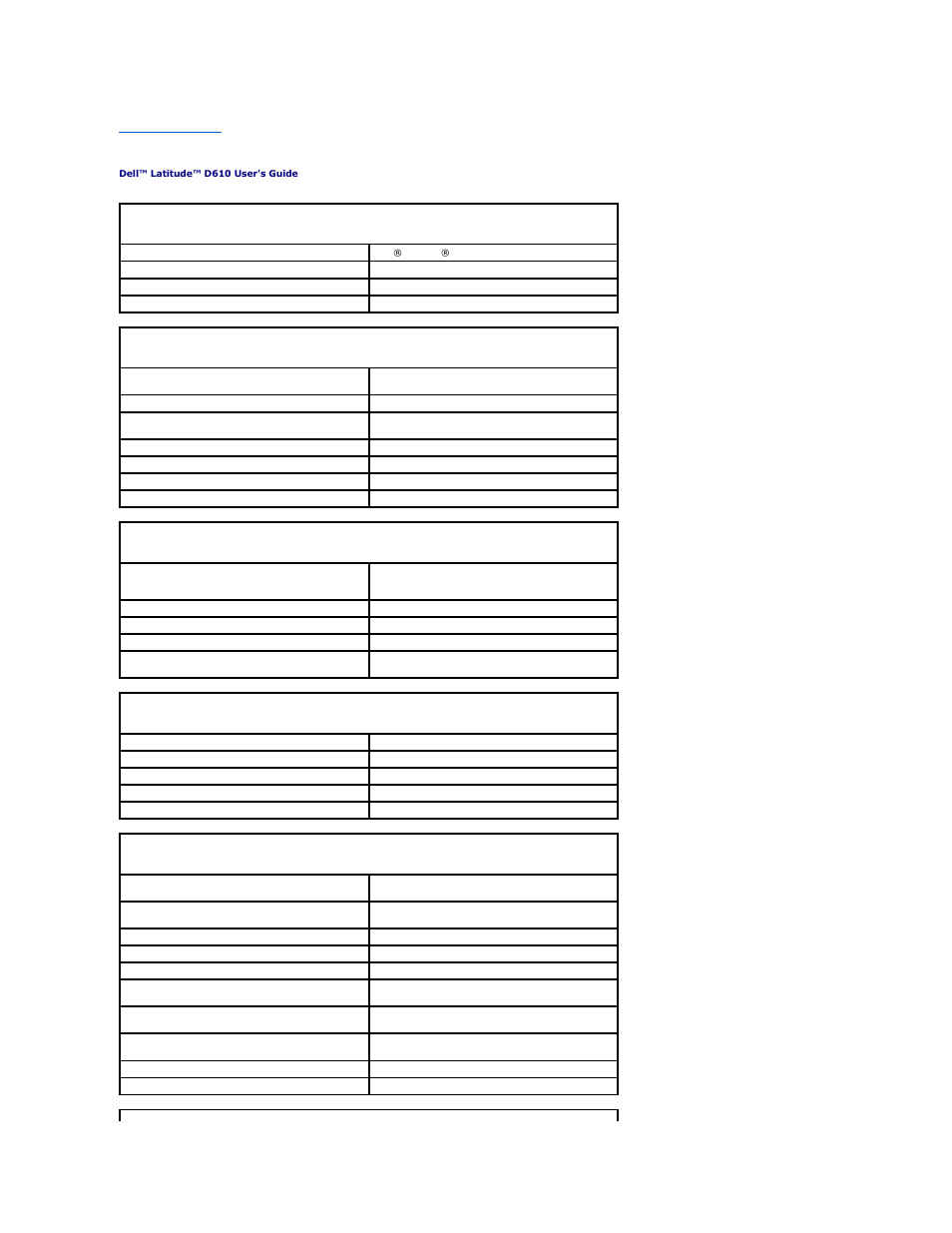 Specifications | Dell Latitude D610 User Manual | Page 102 / 115