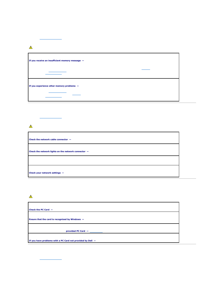 Network problems, Pc card problems, Power problems | Memory problems | Dell Latitude D610 User Manual | Page 96 / 115