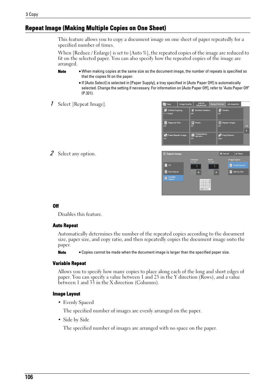 Repeat image (making multiple copies on one sheet), Repeat image | Dell C5765DN MFP Color Laser Printer User Manual | Page 106 / 675