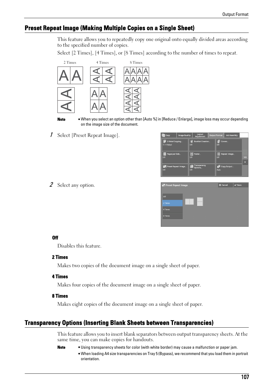 Preset repeat image (maki, Transparency options | Dell C5765DN MFP Color Laser Printer User Manual | Page 107 / 675