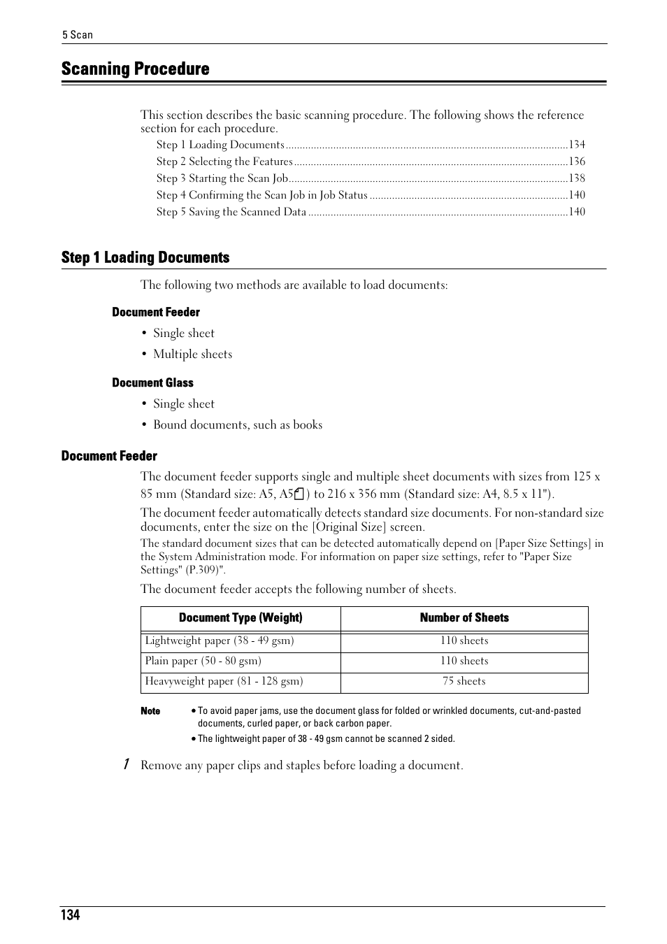 Scanning procedure, Step 1 loading documents | Dell C5765DN MFP Color Laser Printer User Manual | Page 134 / 675