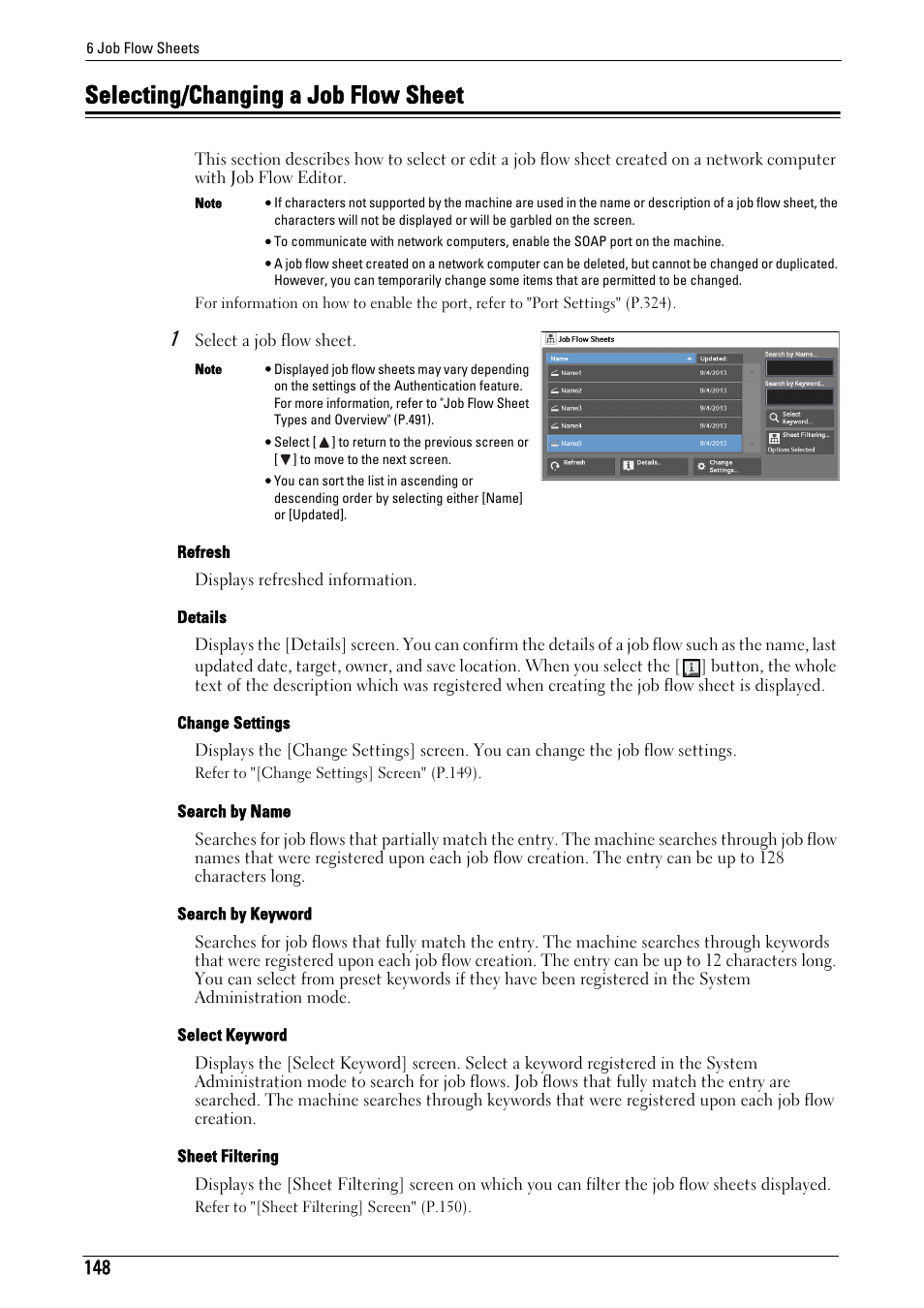 Selecting/changing a job flow sheet, To "selecting/changing a job flow, Sheet" (p.148) | Dell C5765DN MFP Color Laser Printer User Manual | Page 148 / 675