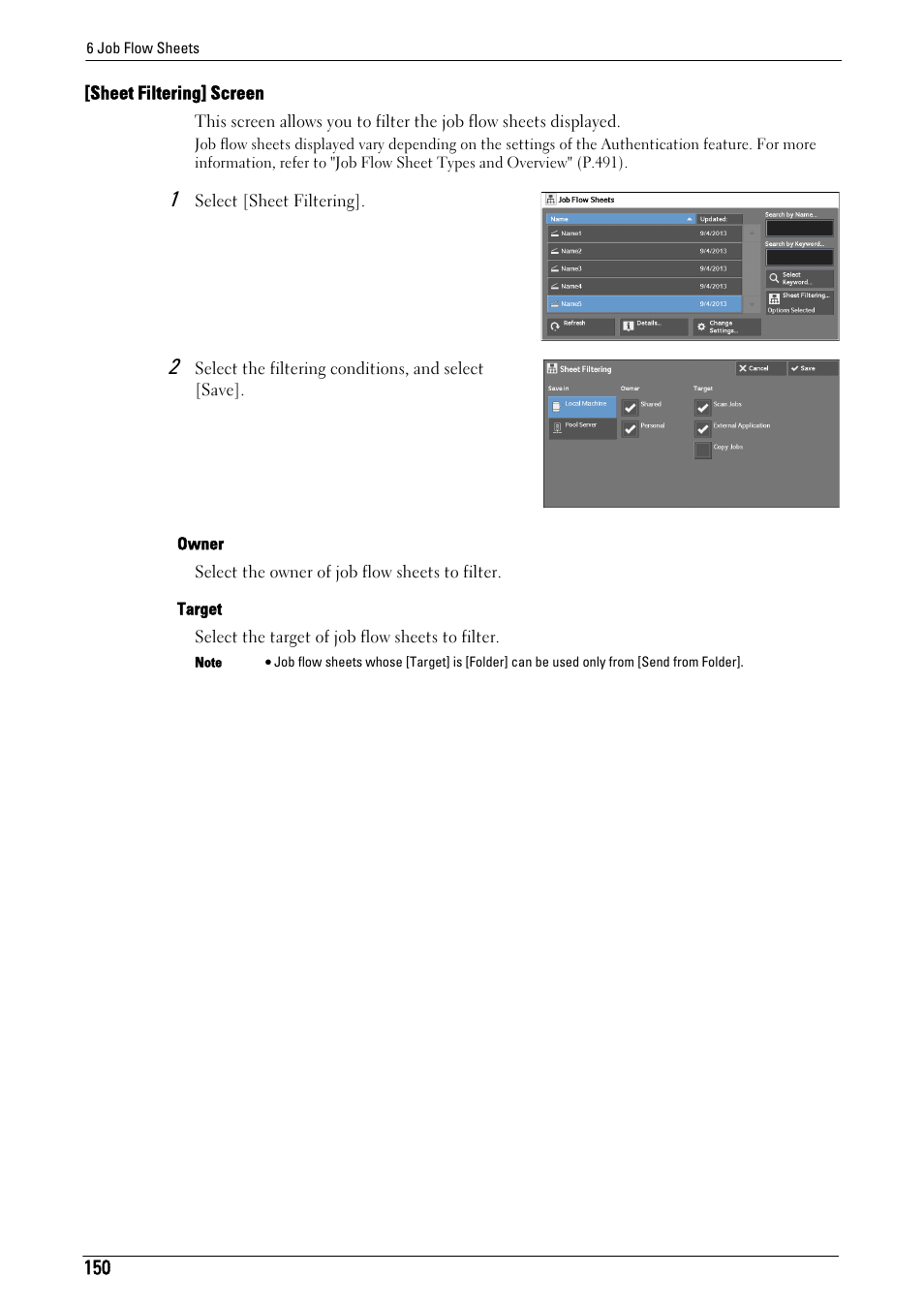 Refer to "[sheet filtering] screen" (p.150) | Dell C5765DN MFP Color Laser Printer User Manual | Page 150 / 675