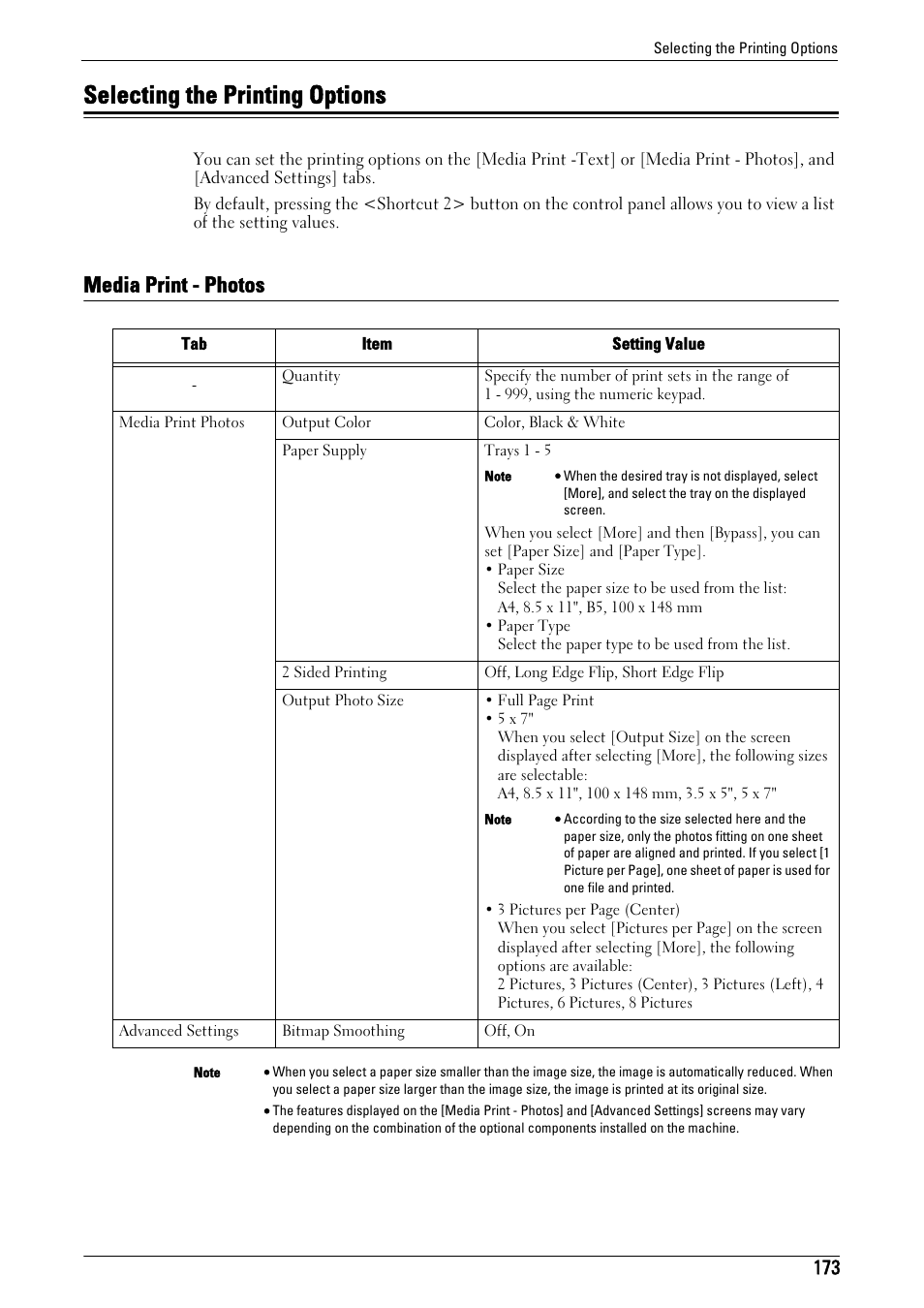 Selecting the printing options, Media print - photos, To "media print - photos" (p.173) | Dell C5765DN MFP Color Laser Printer User Manual | Page 173 / 675