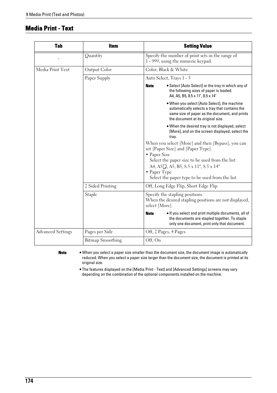 Media print - text, Media print - text" (p.174) | Dell C5765DN MFP Color Laser Printer User Manual | Page 174 / 675