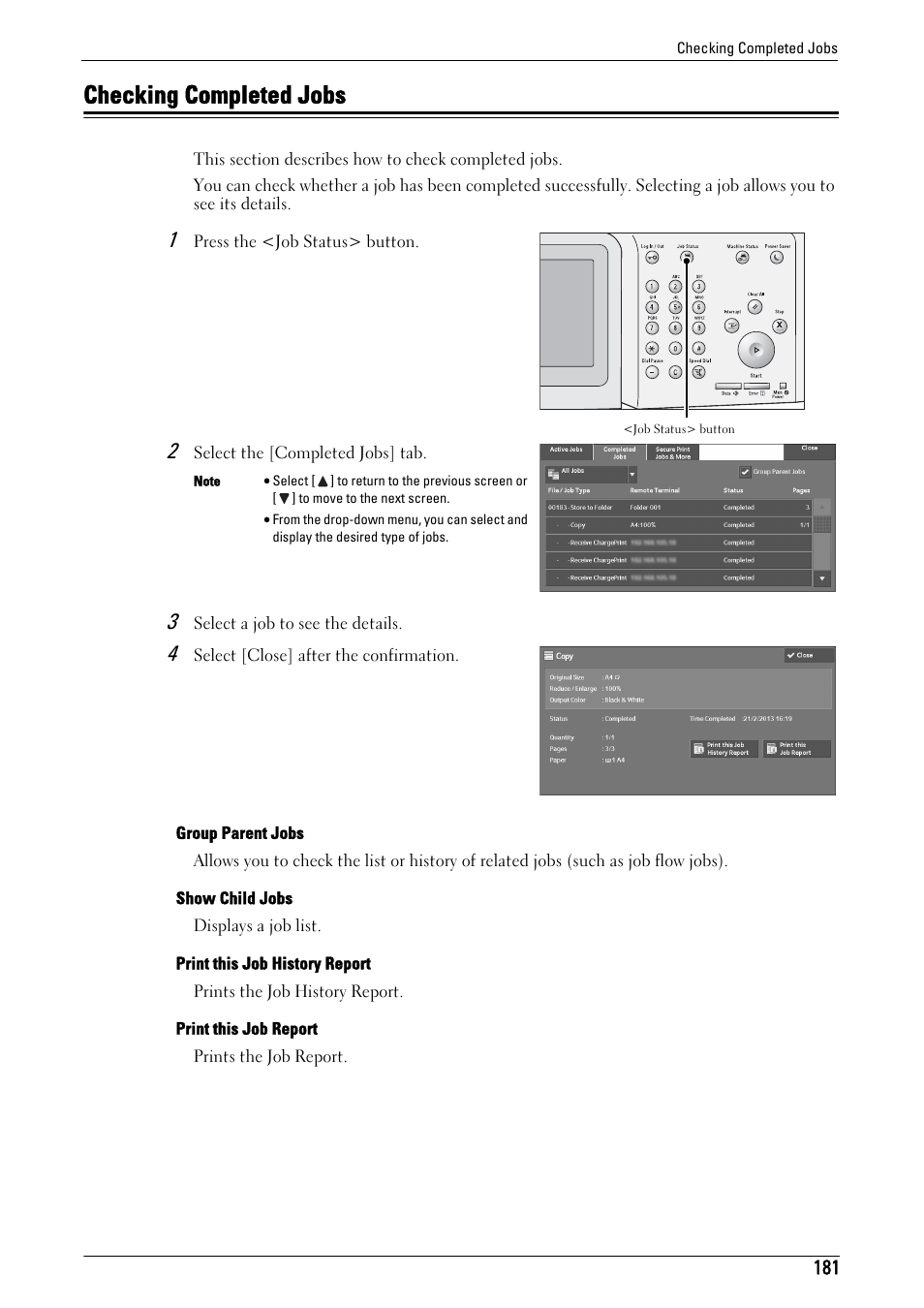 Checking completed jobs, To "checking completed jobs" (p.181) | Dell C5765DN MFP Color Laser Printer User Manual | Page 181 / 675