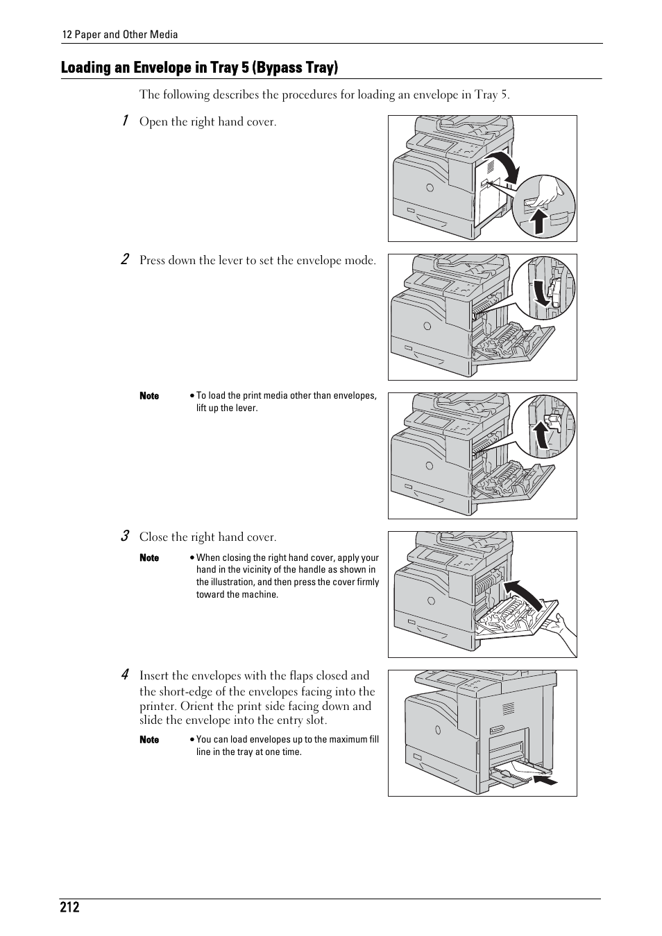 Loading an envelope in tray 5 (bypass tray) | Dell C5765DN MFP Color Laser Printer User Manual | Page 212 / 675