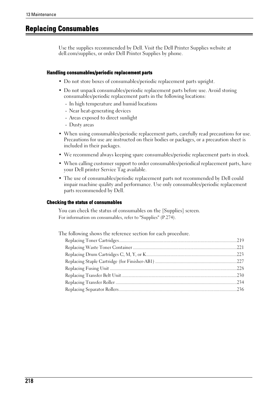 Replacing consumables | Dell C5765DN MFP Color Laser Printer User Manual | Page 218 / 675