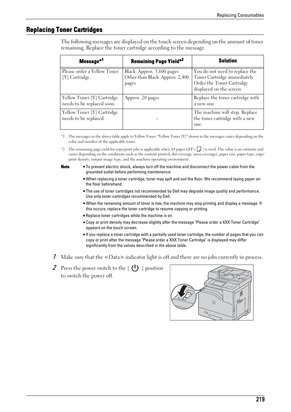 Replacing toner cartridges | Dell C5765DN MFP Color Laser Printer User Manual | Page 219 / 675