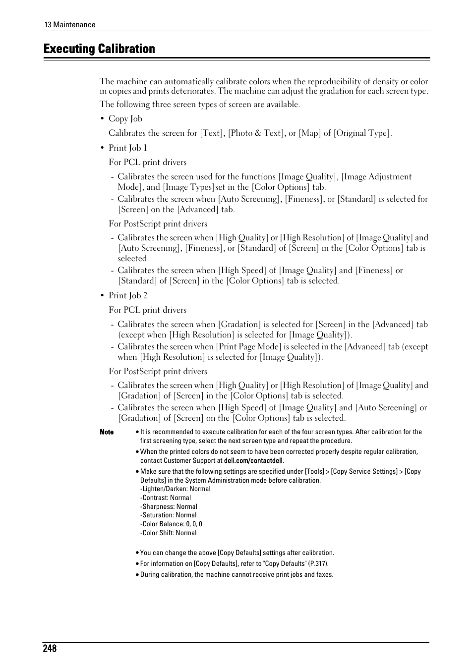 Executing calibration, Executing calibration" (p.248), To "executing calibration" (p.248) | Dell C5765DN MFP Color Laser Printer User Manual | Page 248 / 675