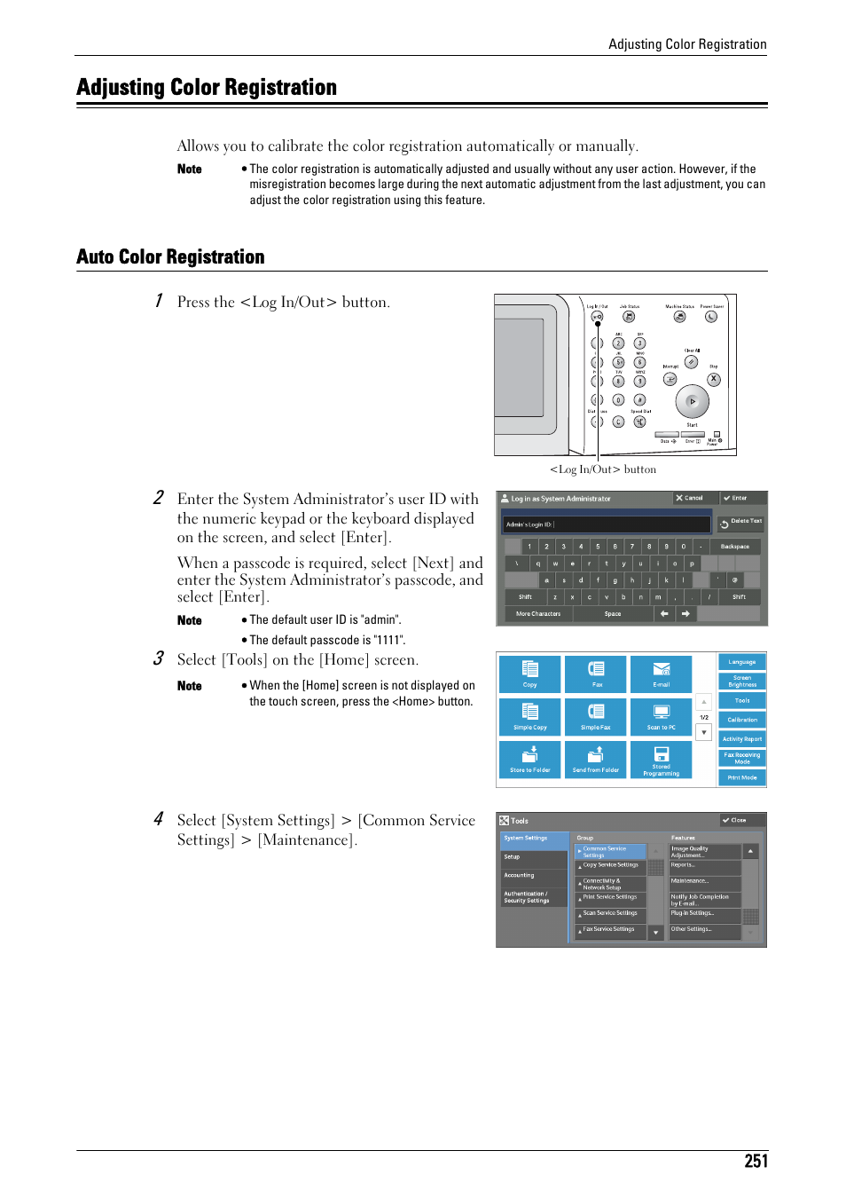 Adjusting color registration, Auto color registration | Dell C5765DN MFP Color Laser Printer User Manual | Page 251 / 675